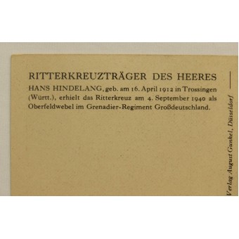 Vykort - Ritterkreuzträger des Heeres Hans Hindelang. Espenlaub militaria